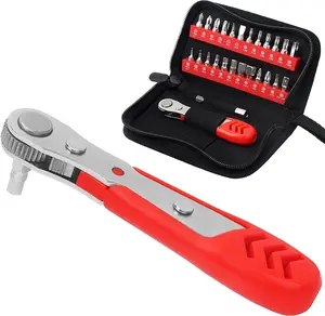 Right Angle  Set, Low Profile 26 count Small Ratchet, Stubby 90 Degree Ratcheting , Mini 1/4 Bit EDC Tool for Tight Spaces,