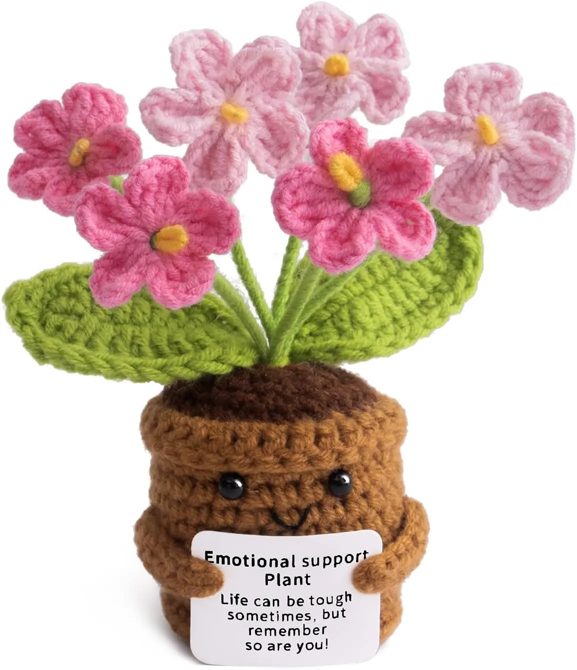 Handmade Crochet Stuffed Flower Toy - Soft Yarn Mini Lily of the Valley, Forget-Me-Not, Sunflower with Flat-Bottom Construction, Stable Flat Base - Emotional Support Plant, Nightstand Decor - 3+ Years Safe Gift for Women