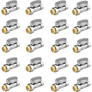 20pcs Stop Valves, 1/2" * 3/8" Straight Stop Valve, 1/2" PTC Input, 3/8" OD Compression Output, Push to Connect, 1/4 Turn, Chrome Plated Brass for Faucet, Valves, No Lead