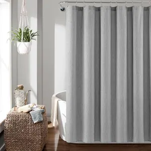 Lush Decor Vintage Stripe Cotton Shower Curtain 72x72", Black