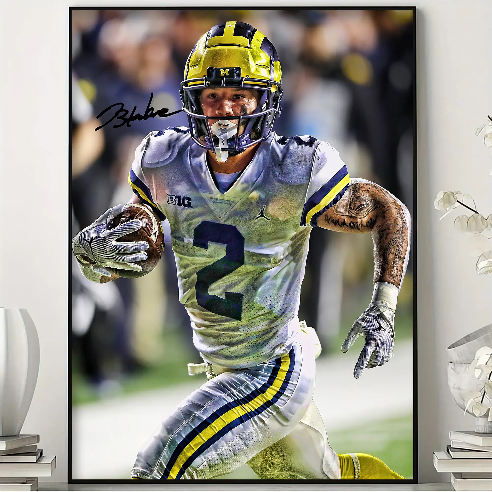 Blake Corum Michigan Wolverines Poster, Autographed-Style College Football Player Wall Art, Wolverines Fan Gift, Sports Room Decor, No Frame
