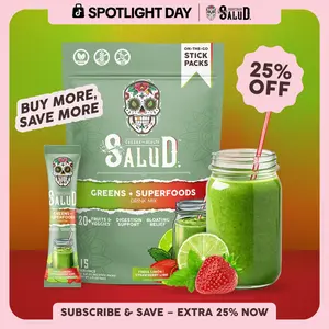 Salud 2-in-1 [Greens + Superfoods] Daily Greens Drink Mix, Agua Fresca, Gut Health & Bloating Support, Probiotics & Prebiotics, Vegan, Non-GMO, Easy-to-Drink Greens Powder (15 Servings)