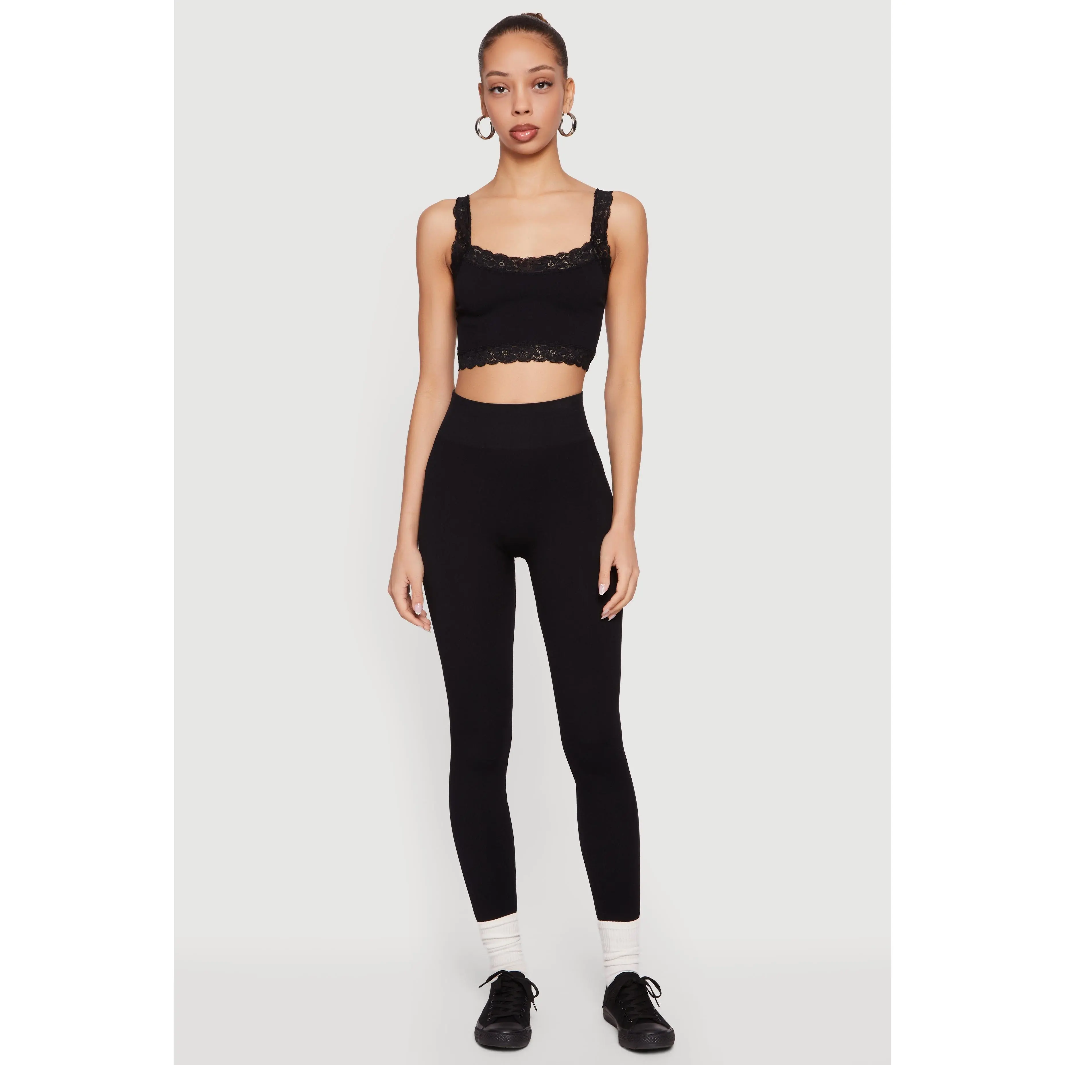 Lace Trim Cropped Cami and Leggings Set
