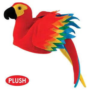 Beistle Plush Fabric Novelty Parrot Hat - Vibrant Red & Rainbow Feathers for Festive Wear & Parrot-Themed Parties