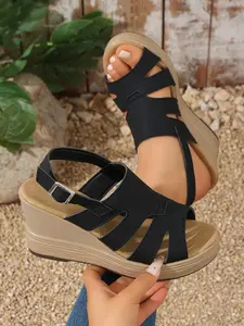 Women's Summer Sandals, Soft Sole Wedge Heels, Platform Wedges Sandals, Anti-Slip Thick Bottom, Comfortable One-Strap Sandals, Outdoor Wear, Non-Tiring Footwear, Wedge Shoes