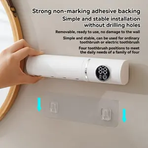 [Smart Toothbrush Holder] Smart 4-Hole Toothbrush Holder | Motion Sensor, No Drilling Required, USB Rechargeable 1200mAh Battery, Wall-Mounted Bathroom Organizer, Ideal for Daily Use & Holiday Gifts Plastic White