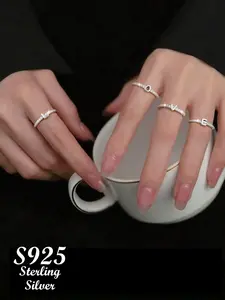 925 Sterling Silver A-z Initial Themed Design Cuff Ring, Trendy Exquisite Letter Design Adjustable Ring for Women for Party, Daily Clothing Decor Alphabet Design Ring