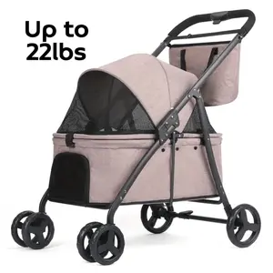 Portable Pet Stroller with Carry Bag Extra Storage, Swivel Wheels 3 in 1 Convertible with One- Click Easy Folding, Mesh Ventilation, Durable Metal Frame, up to 22ibs  Stroller for Small and Medium Dog,