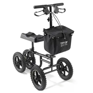 VEVOR Folding Knee Scooter, Carbon Steel Steerable Knee Walker with Height-Adjustable Handlebar & Knee Pad, 12" All-Terrain Wheel, Dual Brakes, Leg Recovery Scooter for Injured Ankle Foot Knee, 350LB