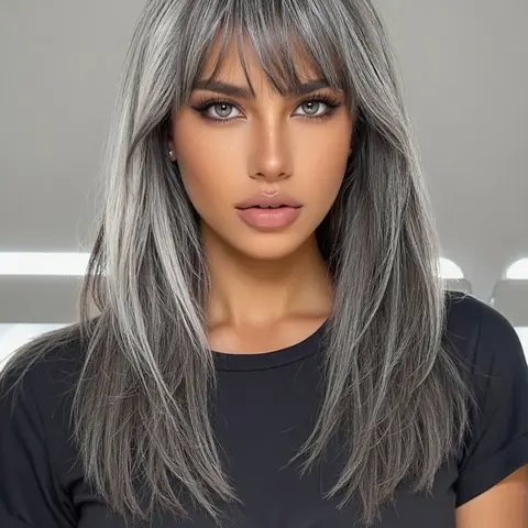 18-Inch Medium-Length Wig with Bangs, Straight Hair for Women, Perfect for Daily Wear, Travel, Parties & Holidays, Synthetic Material Wigs, Synthetic Fiber Wigs