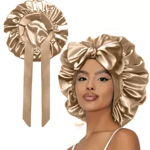 New Double Layer Satin Adjustable Bonnet with Tie Band forSleeping Satin Lined Silk Skin Friendly Bonnets for womenNatural Curly Hair Ladies' Gift HaircareHeatless