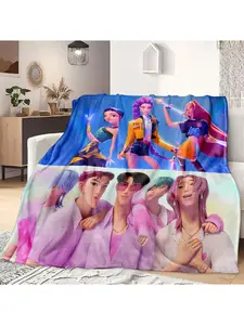 K-Pop Demon Hunter Anime Blanket, Soft Flannel Throw for Bed Sofa Camping Office, Perfect Gift for Fans & Manga Lovers280gsm
