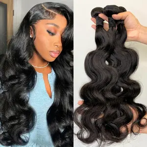 [We Heart Hair] Malaysian Body Wave 100% Virgin Human Hair Bundles 12-30 Inch Natural Black Color Tangle-Free with Closure for Women