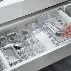 Stackable Acrylic Drawer Organizer - Adjustable Divider Trays for Cosmetics, Modular Makeup Storage Box