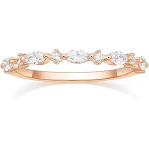 SHINYSO 14K Gold Plated Wedding Band for Women Thin Stacking Ring Half Cubic Zirconia Eternity Engagement Ring Size 4-10