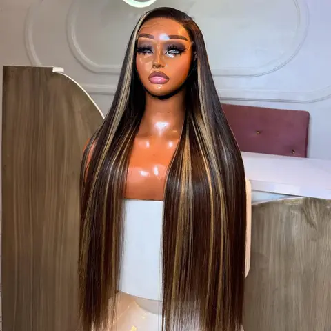 13x6 Lace Front Shiny Blonde Colored Highlights Wigs for Women 13x4 Lace Front Straight Human Hair Wigs 180 Density Transparent Lace Front Wigs