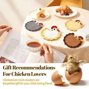 Handmade Crochet Chicken Coaster Set of 4, Adorable Design for Kitchen & Dining Room Use, Perfect Gift Idea for Chicken Lovers