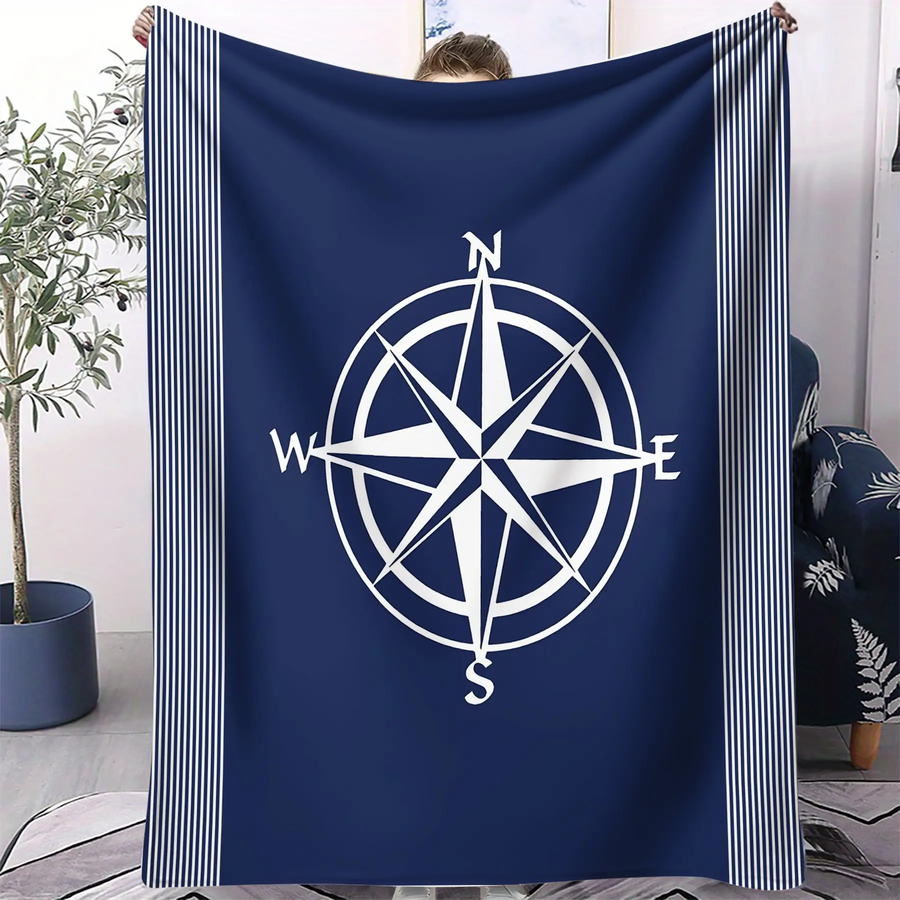 Nautical-inspired minimalist print blanket,Flannel blanket,Simple yet sophisticated,Comfortable and soft,Makes a perfect casual gift,Suitable for outdoor camping,travel, and home use.