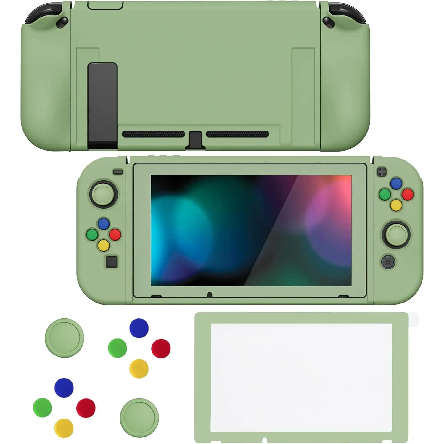 h-41  ZealProtect Soft Protective Case for Nintendo Switch, Flexible Joycon Cover Slim Cover for Nintendo Switch with Screen Protector & Thumb Grip Caps & ABXY Direction Button Caps - Matcha Green