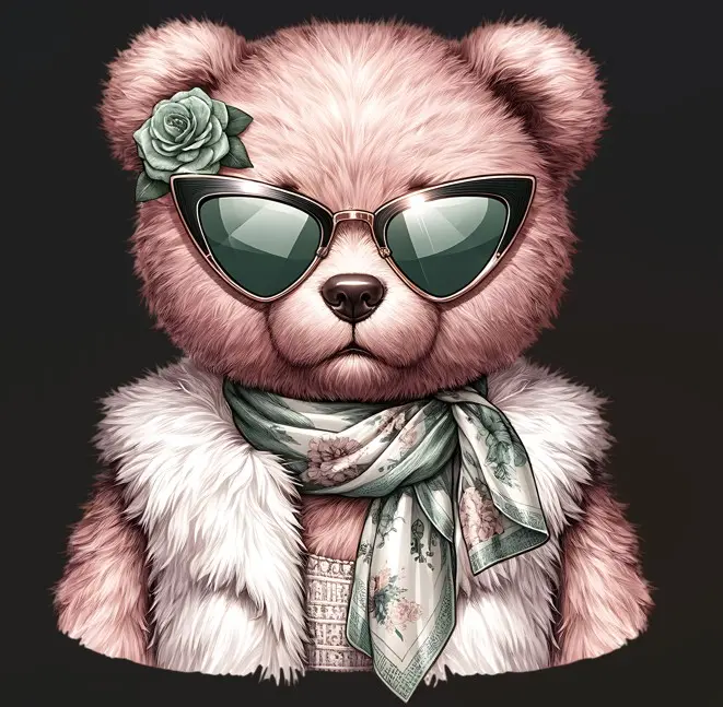 Kids Pink Bear with Glasses Ready to Press Heat Transfer DTF Transfer Direct to Film for Cotton and Polyester Garments