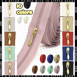 1 Set Zipper Kit, 177.16 Inch Colorful Zippers with 10 Zipper Heads, Ideal for Home Sewing DIY Projects
