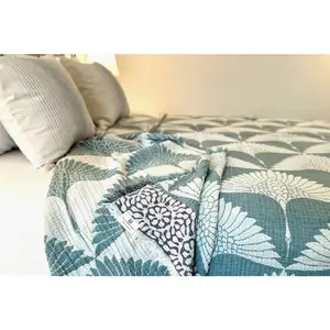 Muslim Cotton Bed Cover/Blanket/Flying Crane-Mist Green