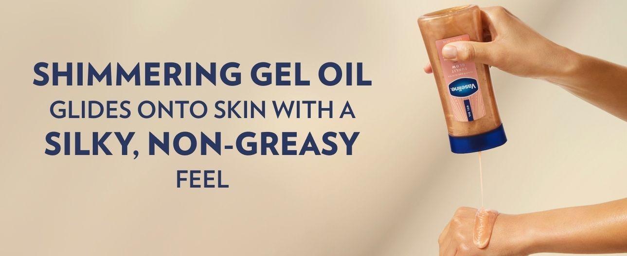 Vaseline Glazed and Glisten Sunlit Glow Body Gel Oil Vanilla Cocoa Shimmering with Ultra-Hydrating Lipids and 100% Pure Cocoa Butter, 6.8 Oz