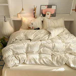 4pcs Soft Skin-Friendly Washable Bedding Set, Breathable Comfortable Plaid Pattern, Includes Pillowcase, Duvet Cover, Sheet