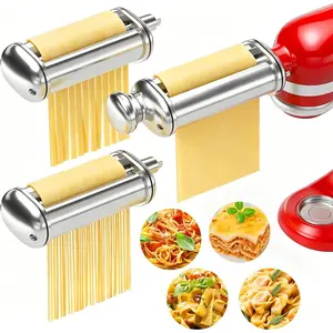3 count Pasta Maker Attachment for   Stand Mixers, Stainless Steel Pasta Attachments Include Spaghetti  & Fettuccine , Pasta Roller with 8 thickness knob