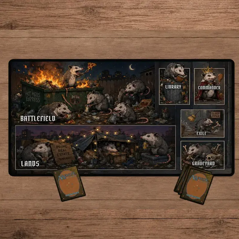 Dumpster Fire Possum Playmat Magic The Gathering Opossum MTG Commander TCG Trading Cards Game Gaming Mousepad and Playmat, Desk Pad for Gamers ver 2 – FASTSHIPPING