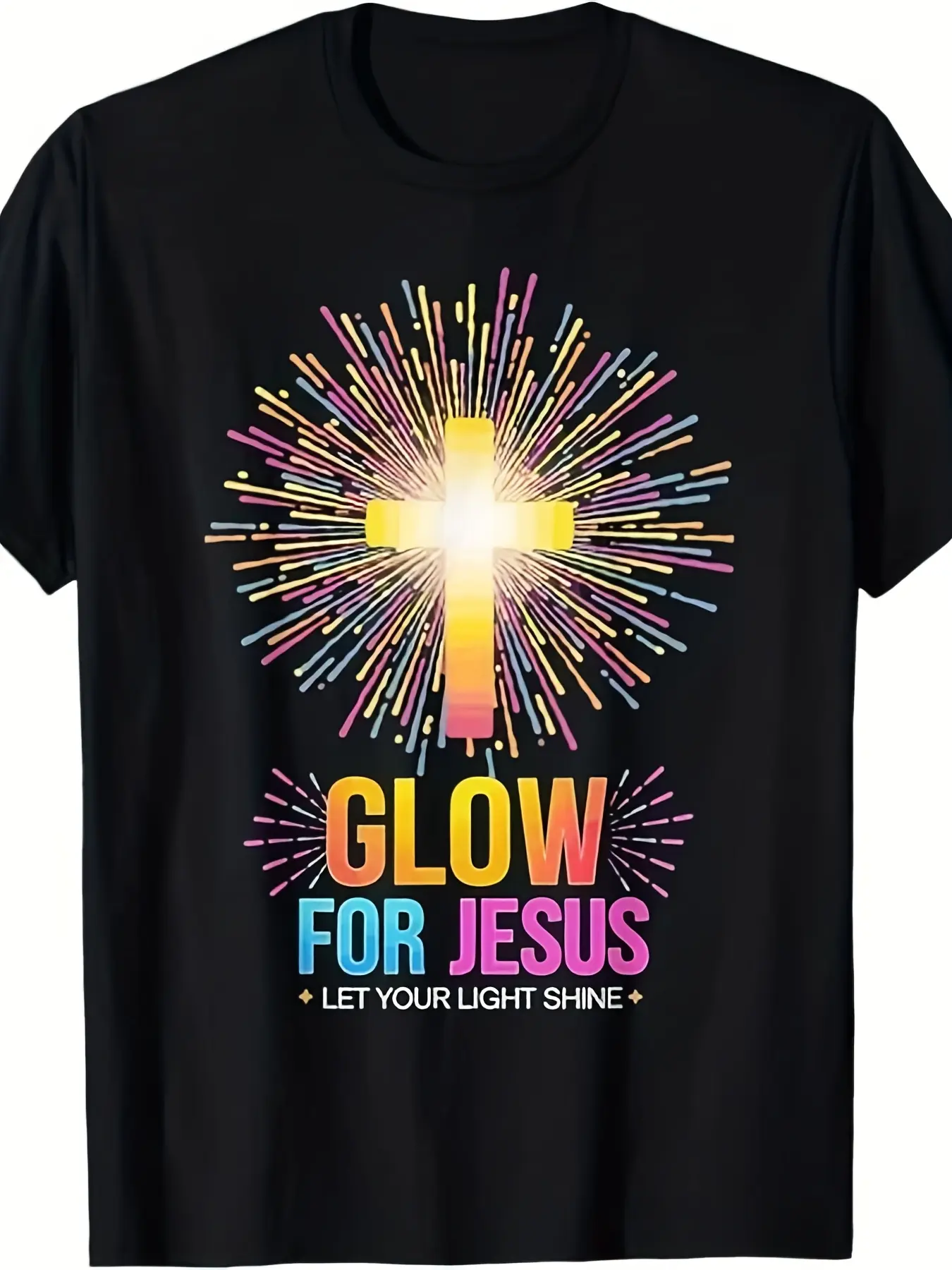 Men'S Glow in the Dark for jesus Graphic T-Shirt - Glow for Jesus Let Your Light Shine - Neon Glow-in-the-Dark Cross & for jesus Design, Comfortable Casual Round Neck Short Sleeve Christian Apparel for Church Events & Casual Attire
