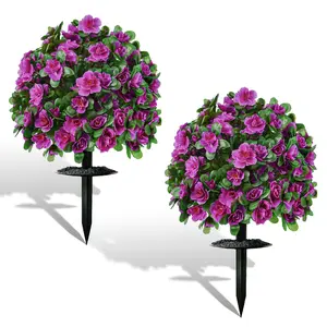 Artificial Flowers for Outdoors, Faux Outdoor Plants Fake Plants Topiary Balls Artificial Outdoor Set of 2 with Ground Spike for Decor Home Party Patio Garden Home Front Porch (fuchsia)
