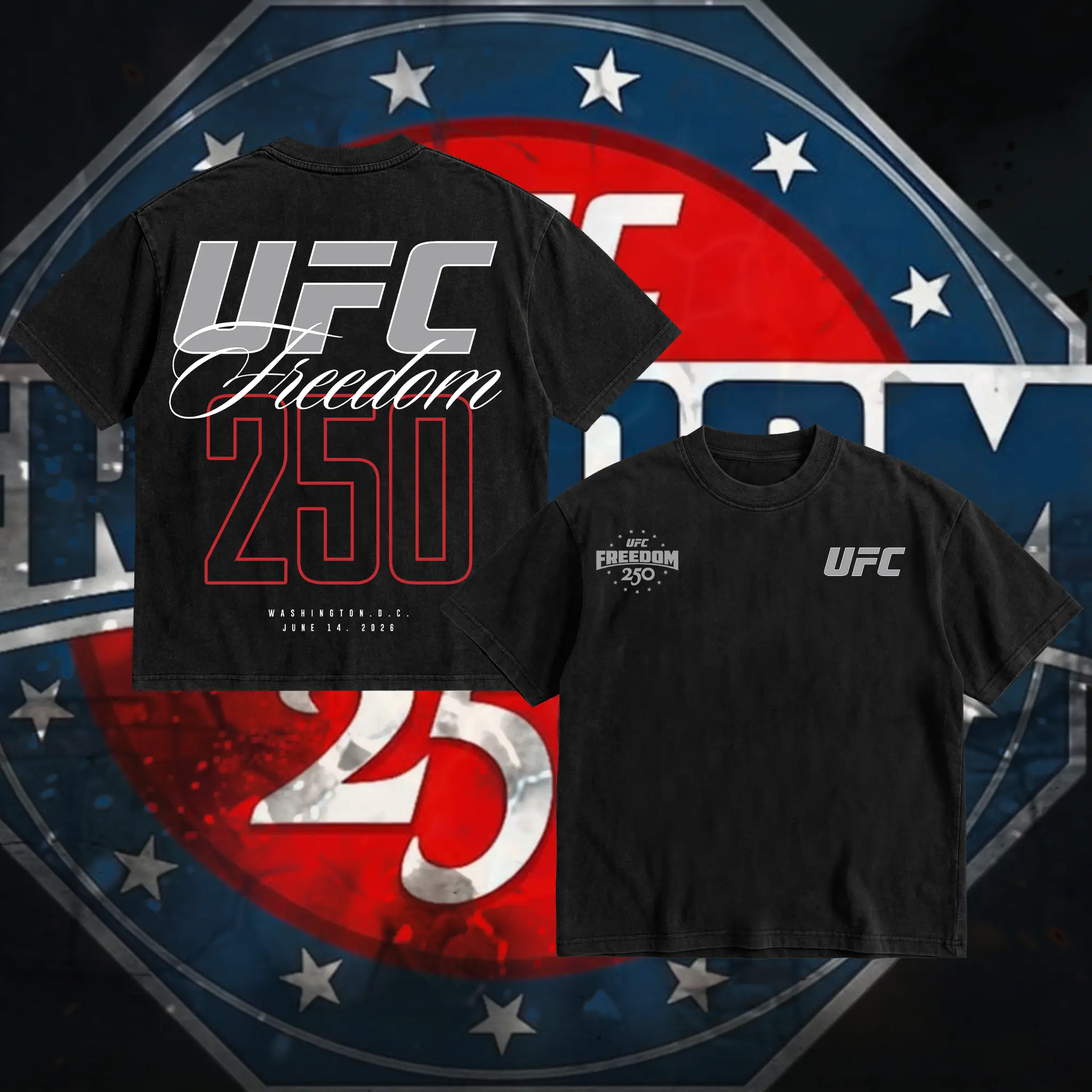 PEACHORA UFC Freedom 250 Heavy Cotton T-shirt UFC Pound For Pound Shirt MMA Fan Apparel Pump Cover Direct-to-garment Printing