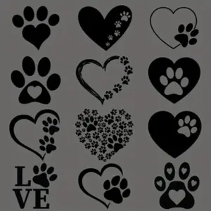 12-Piece Dog Paw Heart DIY Iron-On Transfer Set, Washable Heat-Transfer Stickers, Ready-To-Use PVC Patches for Clothing, T-Shirts, Masks, Jeans, Backpacks