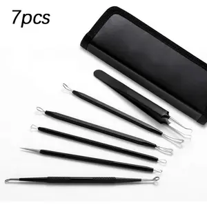 7pcs Blackhead Pore Cleansing Tool Set with Storage Box, Metal Extraction Tools, Curved Tweezers for Acne and Blackheads Removal