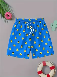 Sunglasses Duck Full Print Beach Shorts, Blue Base Quick-Dry Casual Shorts, Drawstring Waist Slim-Fitting