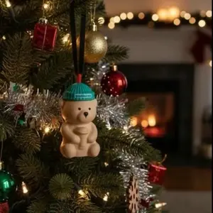 Starbucks Bearista Christmas Ornament with Secret Stash - 3.5" Mini Bear with Green Beanie & Hidden Compartment for Messages & Gifts