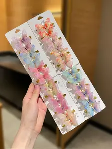 Colorful Ombre Butterfly Hair Clips for Girls, Mini Chiffon Crystal Hairpins, Perfect for School & Everyday Use, All Seasons Use, Set of 6/12 Pieces