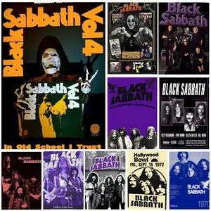 Band B-Black S-Sabbaths Poster Self-Adhesive Waterproof Art Sticker, Aesthetic Minimalist Wall Poster for Coffee Shop, Bar & Home Room Decor