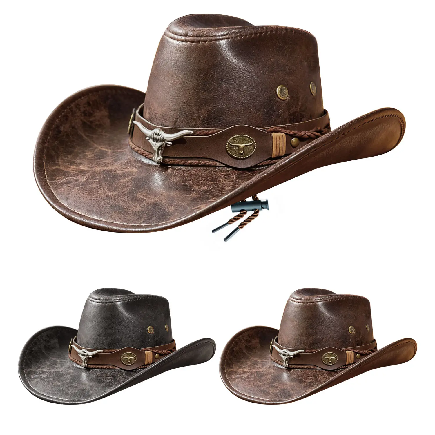 Western Style Adult Cowboy Cap with Bull Head Decor Vintage Cowboy Hat for Outdoor & Casual Wear Premium Durable Material Classic Western Style