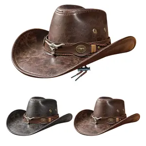 Western Style Adult Cowboy Cap with Bull Head Decor Vintage Cowboy Hat for Outdoor & Casual Wear Premium Durable Material Classic Western Style