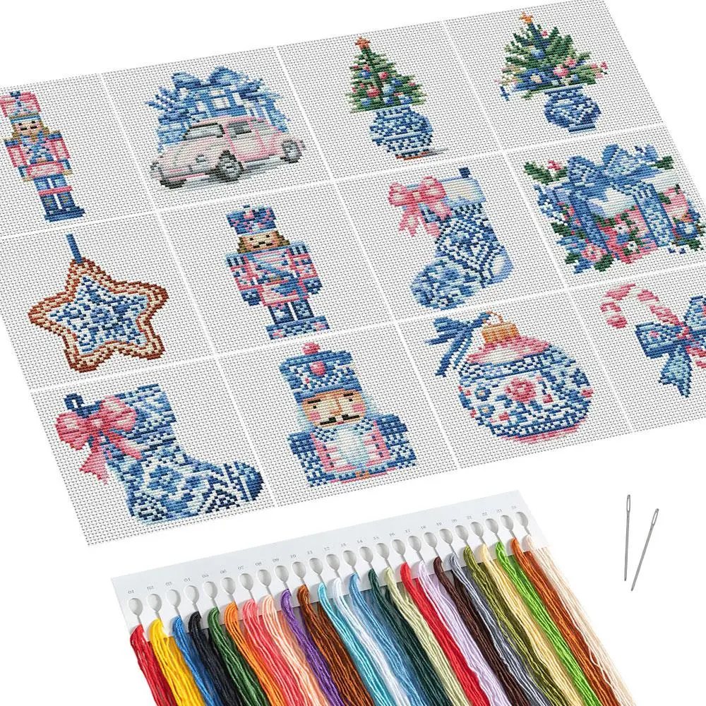 Tree Pattern Geometric Embroidery Design DIY Cross Stitch Kit without Frame, Embroidering Design, 12pcs/set DIY Cross Stitch Printed Canvas, Handmade Gift for Beginners, Embroidery Craft Handicraft