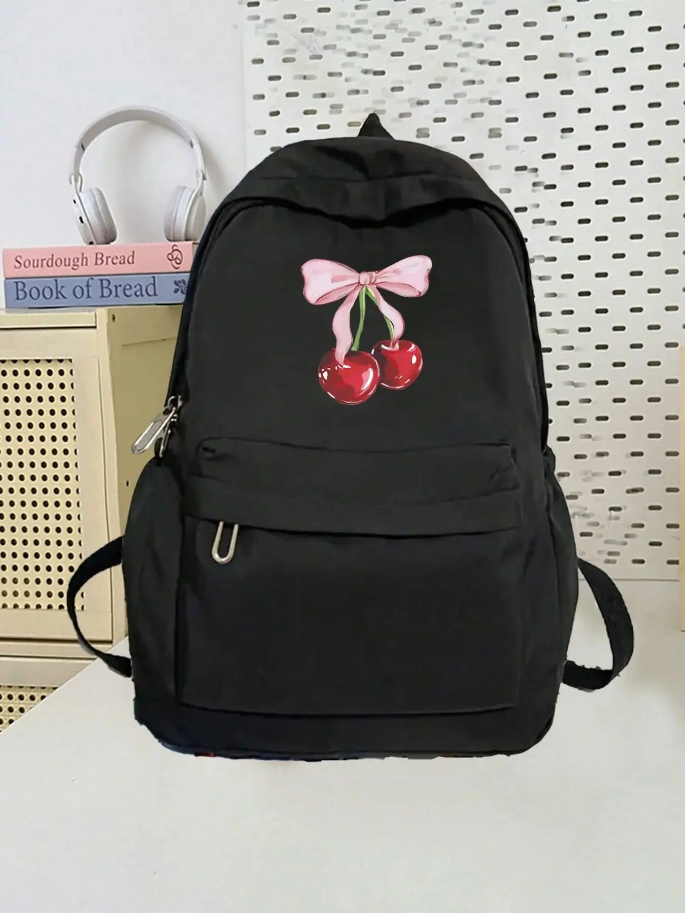 Cartoon Bow Cherry Print Girl Backpack, Large Capacity Laptop Backpack, Anti-Theft School Book Bag, School Backpack Bookbag, Trendy Backpack for Girls and Boys, School Backpacks