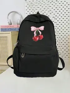 Cartoon Bow Cherry Print Girl Backpack, Large Capacity Laptop Backpack, Anti-Theft School Book Bag, Trendy Backpack for Girls and Boys, School Backpacks