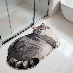Cartoon Cat Silicone Diatomite Bath Mat – 3D Effect Super Absorbent Fast Drying Bathroom Rug, Non-Slip Shower Mat for Tile Floor, Kawaii Cat Litter Mat Alternative, Unique Gift for Cat Lovers Women Men, Pet-Themed Housewarming Gift for Toilet Entrance