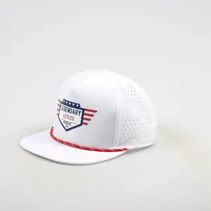 ‘Merica Legendary Littles SnapBack hat - Water-Resistant. White with Red Trim and American Flag Design