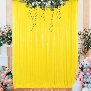 Yellow Sequin Backdrop Curtain 2Pcs-4ftx8ft Glitter Backdrop Curtain for Wedding Birthday Party Home Decoration, Not See Through Thick Background Drapes