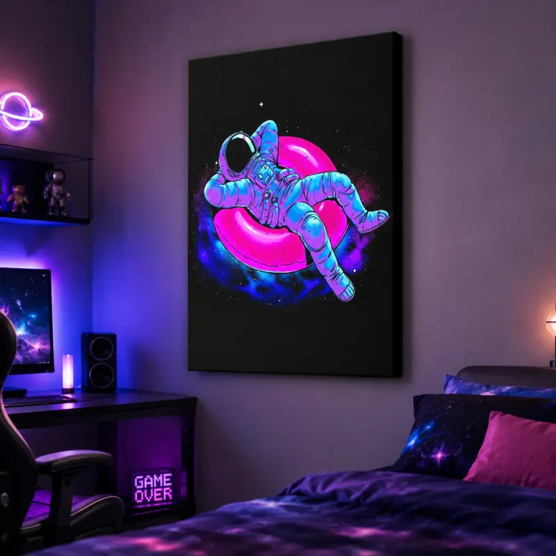 2D Cartoon Astronaut Minimalist Canvas Art - Cosmic Space Decorative Artwork, Cartoon Artwork Prints, Kid Room Home Wall Decor, Ideal Gift Idea (Home Supplies, Posters & Prints), Room Decorations, Cosmic Prints