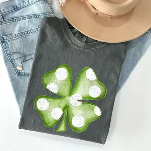 Polka Dot Shamrock, Retro, Vintage, St Patrick's Day Comfort Colors Tshirt, Women's Crew Neck, Crewneck