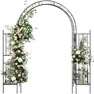 【Summervibes】Ubesgoo 7FT Garden Arch Arbor with Plant Stand, Heavy Duty Metal Arbour Archway, Decorative Frame Stand Trellis for Wedding Ceremony Party Plant Climbing Rose Vines Lawn